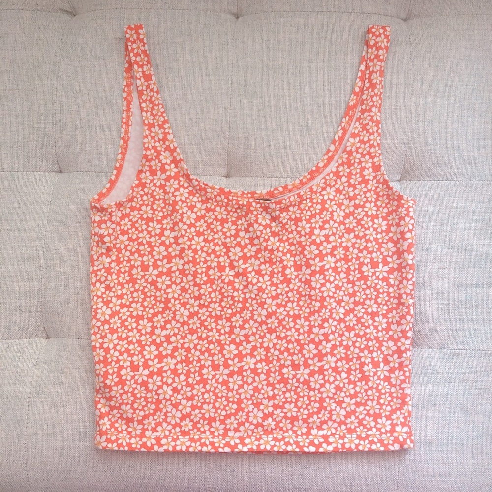 Forever 21 orange flower floral tank top US S - Picture 3 of 5